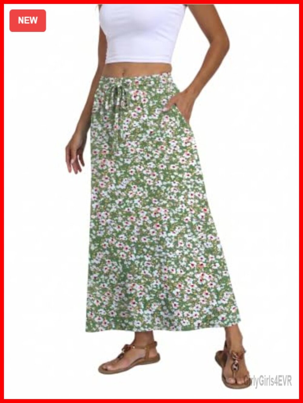 Women's Boho Flowy A-Line Maxi Skirt with Pockets